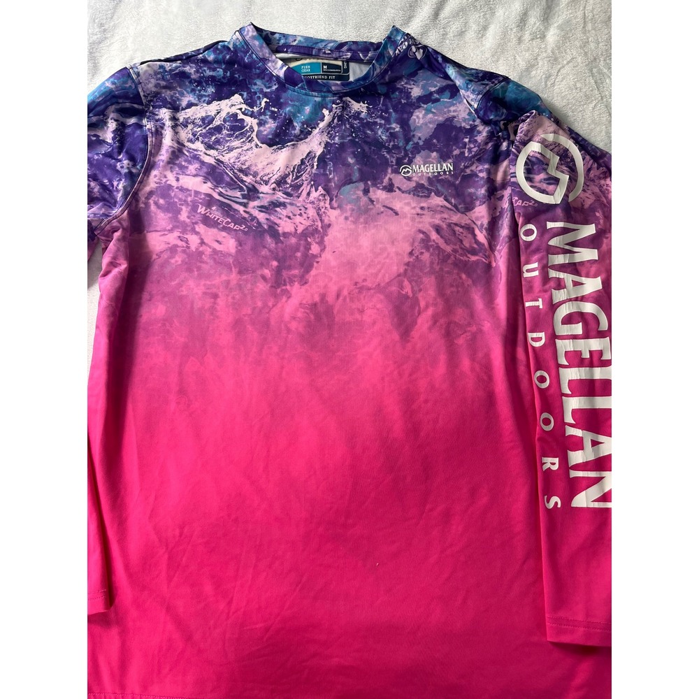 Magellan Outdoors Fish Gear WhiteCap 2.0 Shirt Womens Med Pink Purple Ombre LS